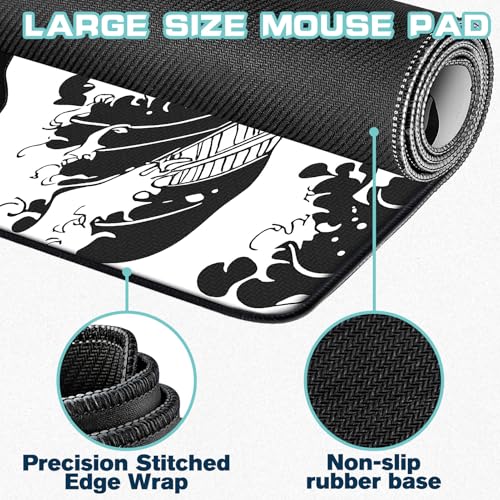 Kanagawa Japan Large Gaming Mouse Pad for Desk, Office & Home - Non-Slip, 31.5x11.8 Inches