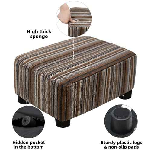 CAROLMADE Small Foot Stool Ottoman Footstool with Legs Under Desk Footrest for Living Room Bedroom and Office,Linen-Stripe Brown