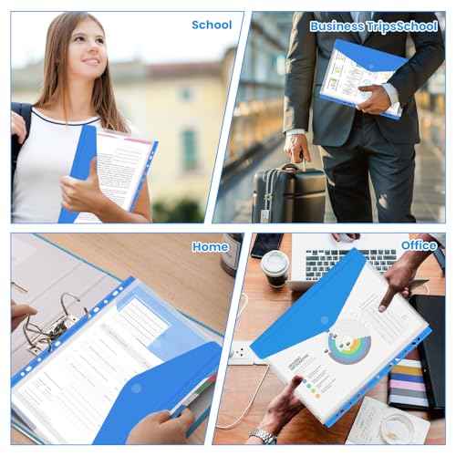 36 Pack Binder Folders with Pockets 11 Holes Expandable Dividers for 2/3/4 Ring Document Pouch with Snap Button & Label Loose-Leaf Transparent Binder Organizer for School Home Office