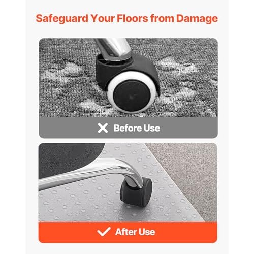 VEVOR Chair Mat, 46 x 60 Inch Office Chair Mat for Low Pile Carpeted Floors, Clear Floor Protector Rug with Studded, Non-Slip & Easy to Clean, Smooth Glide Under Desk Rug for Home Office (Rectangular)