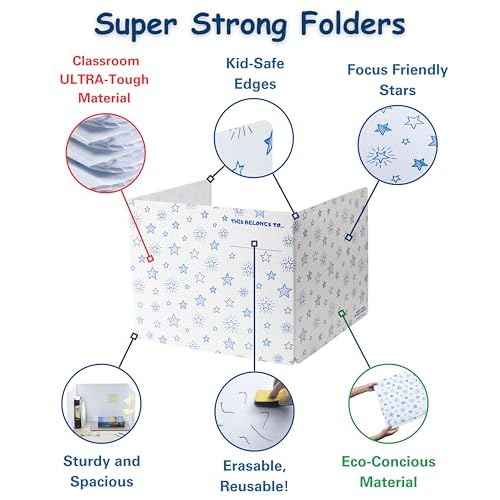 Plastic Privacy Folders for Students ? Durable + Erasable ? Desk Privacy Panel, Easy-Store Privacy Shields for Student Desks, Testing Dividers for Classroom, Test Dividers for Student Desks (4)