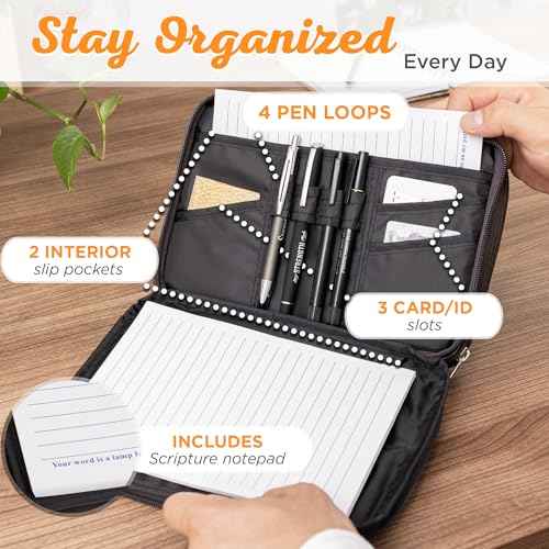 Christian Art Gifts Faux Leather Bible Cover for Men and Women | Ichthus Jesus Fish Emblem Zippered Two-Fold Organizer Case for Bible or Book w/Handle
