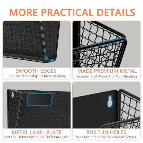 MFTEK Magnetic File Holder, 2 Pockets Magnetic File Folder Holder No Drilling Magnet Paper Mail Organizer Magazine Basket, Hanging Wall Storage Rack for Fridge Cabinets Office Classroom