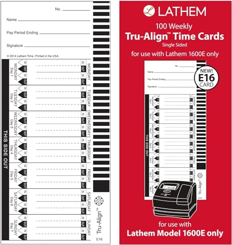 Lathem TruAlign Weekly Time Cards for 1600E Time Clock - Pack of 100