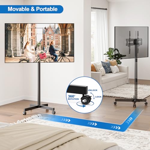 HOLMAXD Black Mobile TV Cart Rolling Stand for 23-65 Inch TVs up to 110lbs