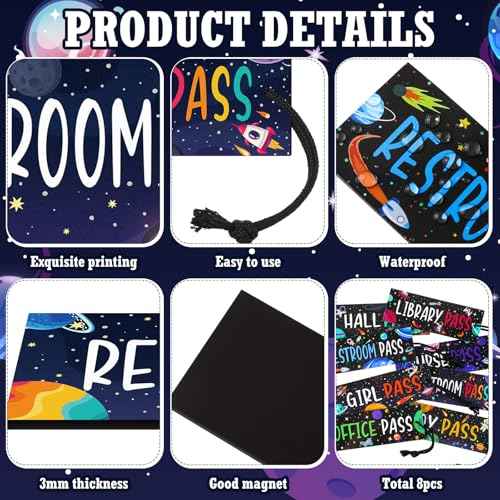 8 Pcs Outer Space Magnetic Hall Pass for Kids Classroom Pass Reusable Girl Office Boy Restroom Library Pass Travel World Spaceship Planet Waterproof Pass for Nursery Kindergarten Decor