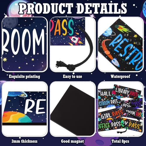Tellegloww Space Themed Magnetic Hall Passes Set - Starry Sky Design, 8 pcs