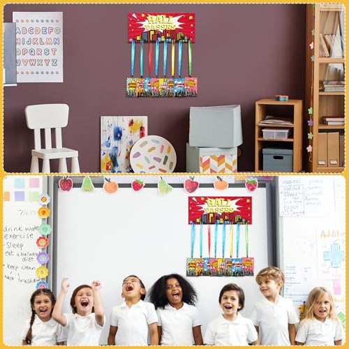 City Hero Wooden Hall Passes Set for Classroom Management with Lanyards - Multi-Colored Teacher Supplies