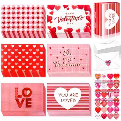 Sherr 120 Pieces Happy Valentine's Day Greeting Blank Cards Bulk and 120 Pcs White Envelopes 24 Pcs Valentine's Day Stickers Love Heart Cards Supply