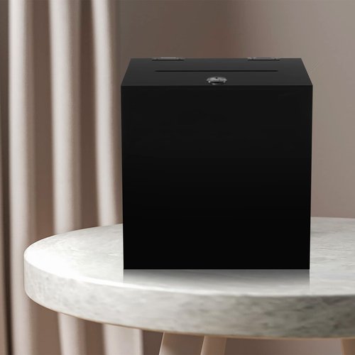 CiaoHER Acrylic Black Donation Box, Ballot Suggestion Box Money Storage Square Container for Voting, Charity, Ballot, Contest, Suggestions (10x10x10 inches)