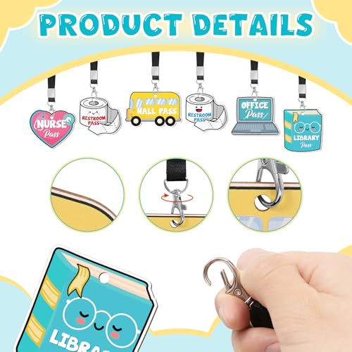 Wooden Classroom Hall Pass Set with Lanyards - 6 Pack for Teachers & Students