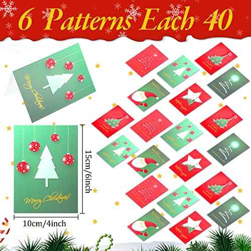 Crtiin 240 Set Christmas Cards 2025 Holiday Greeting Cards with Envelopes Stickers 6 Designs Assortment Bulk 5.9 x 3.9 Inches Merry Christmas Xmas Festive Atmosphere(Classic)