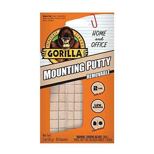 Gorilla Mounting Putty, Natural Tan Color, 84 Pre-Cut Squares (Pack of 8) - Non-Toxic Removable & Repositionable Wall Putty