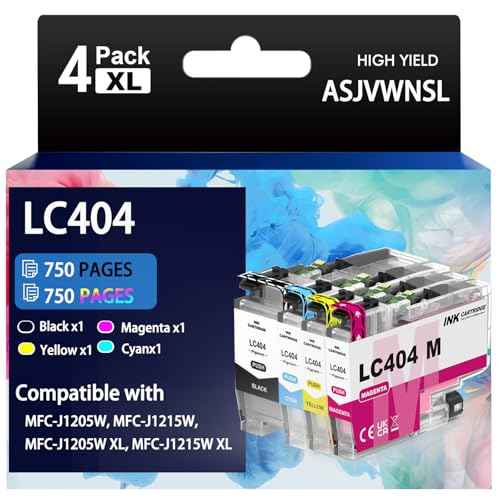 LC404XL LC404 Ink Cartridges for Brother Printer Replacement for LC404 LC404 XL Ink Cartridge for Brother MFC-J1205W Ink Cartridges MFC-J1215W MFC J1205W J1215W Printer (4Pack)