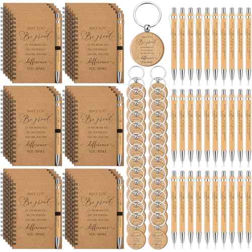 Cholemy 90 Pcs Thank You Gifts Graduation Teachers Employee Appreciation Gifts Bulk Team Coworker Christian Inspirational Spiral Motivational Bamboo Pen Kraft Notebooks with Keychain(Proud)