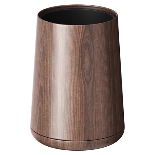 LEASYLIFE 8L/2.1GAL Modern Metal Waste Bin with Realistic Wood Texture,Built-in Bag Holder,Open-Top Trash Bin for Bathroom,Home,Office,Living Room (2.1gal Cone)