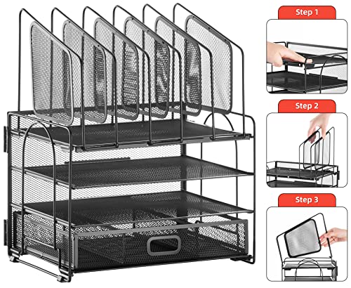 Marbrasse Black 4-Tier Mesh Desk Organizer with Drawers & Pen Holders