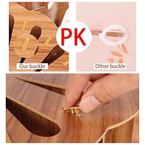 File Folder Holder Wood Organizer 5 Compartment, File Sorter Wood Buckle Design Desktop Fan-Shaped Mail Letter Document Magazine File Assembly Divider DIY Office Tabletop Storage Box (Brown)