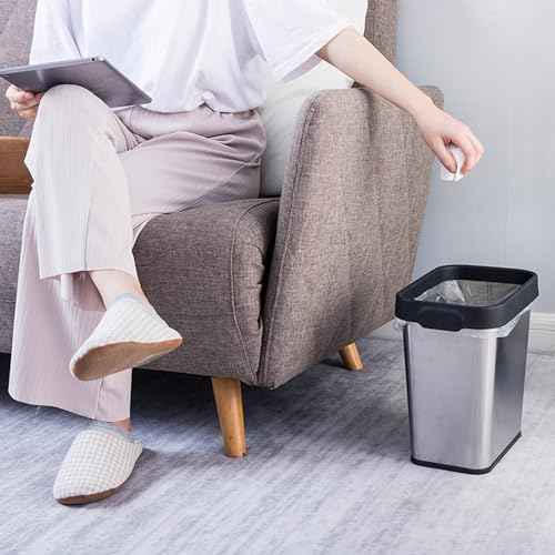 2 Pack Stainless Steel Trash Can 2 Gallon, Open Top Trash Can, 7" x 10" x 11", Rectangle Rubbish Bin, Slim and Narrow, No Lid Small Wastebasketfor Kitchen, Bathroom, Living Room, Office