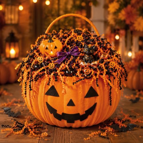VAKAFFIA 10oz Halloween Crinkle Paper Filler with Pumpkin, Orange