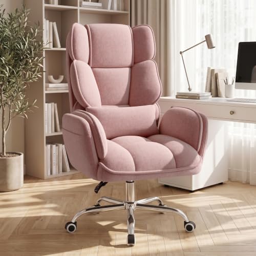 Daluvenix Pink Big & Tall Office Chair with Flip Armrests & Plush Seat