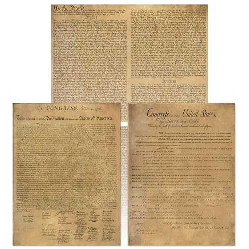 American Founding documents Laminated 3 pack EXTRA LARGE: US Constitution, Declaration of Independence and Bill of Rights reproduction NOW with BIGGER clearer Letters Young N Refined