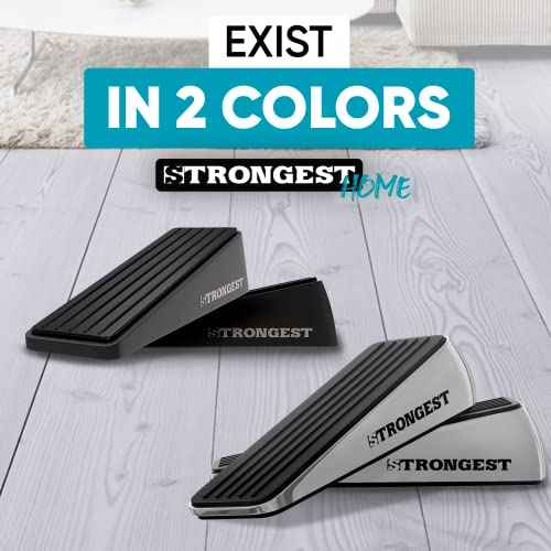 Strongest Home Heavy Duty Door Stopper Wedge (6 Chrome PCs) | Non-Slip Rubber and Metal Door Stop for Heavy Doors| Work on Wood, Tile, Carpet + 6 White Wall Protectors