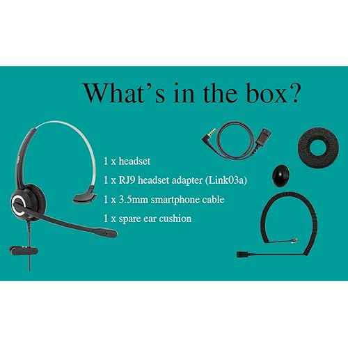 RJ9 Corded Office Headset HD Voice for MITEL Nortel Meridian NEC Polycom Packet 8 ShoreTel Xblue IP Phones, Plus 3.5mm Adapter (Monaural)