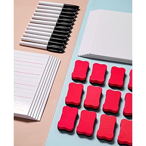 GAMENOTE White Board Dry Erase, Small Magnetic Lined White Board Set, Double Sided Magnet Ruled Lap Boards Whiteboard for Kids and Student Learning, 9x12 Inches (Pack of 12)