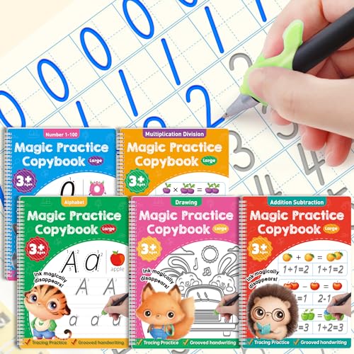 Large Reusable Kids Writing Practice Books with Grooved Templates & Pens - Ages 3-8