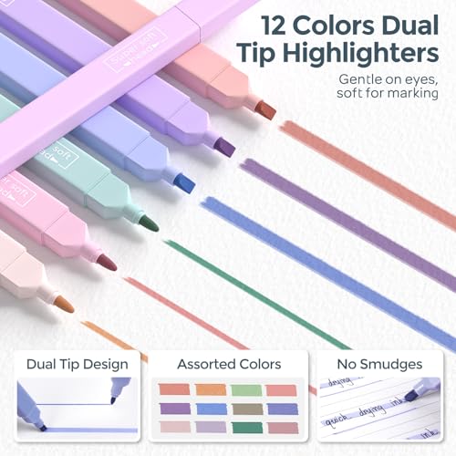 Nicpro 39 PCS Aesthetic School Supplies with Cute Pink Pencil Case, 12 Pastel Highlighters, 5 Quick Dry Black Ink Pens, 6 Mechanical Pencil 0.5 & 0.7 mm for Girls Student Stationary College Essentials