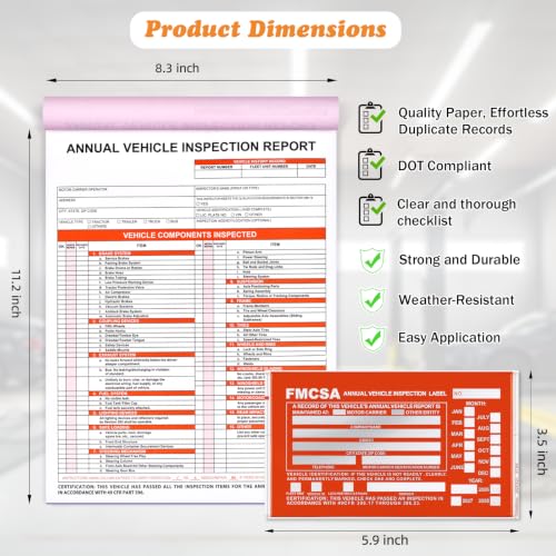 BONPASO 15 Pack DOT FMCSA Vehicle Inspection Forms with Red Aluminum Labels, 3-Part Carbonless Book
