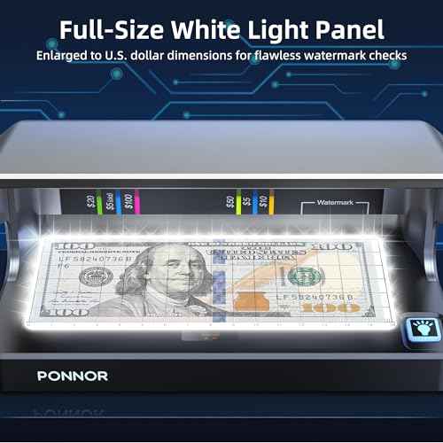 PONNOR AL-12 Counterfeit Bill Detector Money Checker Machine with Dual UV LED Light for Credit Card & ID Detection, Suitable for All Currencies with Auto ON/Off Rechargeable Battery Large FullBacklit