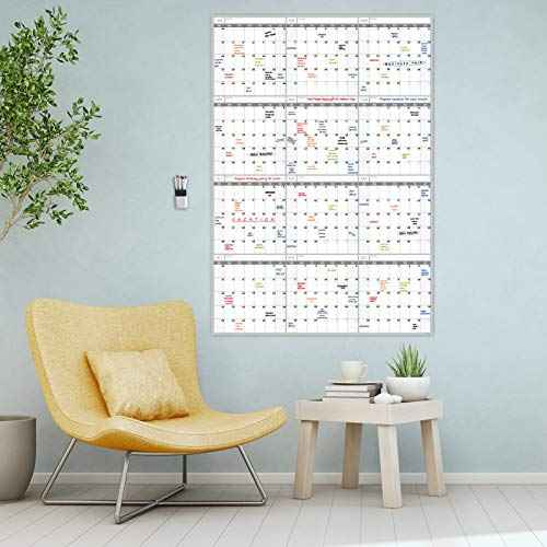 Large Dry Erase Wall Calendar - 52x36 Inches - Blank Undated Yearly Calendar - Whiteboard Premium Laminated Planner - Reusable Laminated Office Jumbo 12-Month Calendar (Vertical)