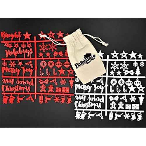 Christmas Letter Set for Changeable Felt Letter Boards, 3/4" Characters (Includes Christmas Symbols, Full Holiday Words) & Burlap Storage Bag (Red/White (Christmas))