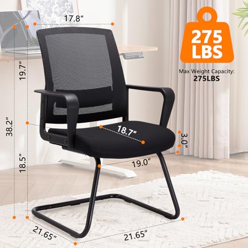 CLATINA 2-Pack Black Office Guest Chair with 3D Lumbar Support, Mid Back Mesh Backrest