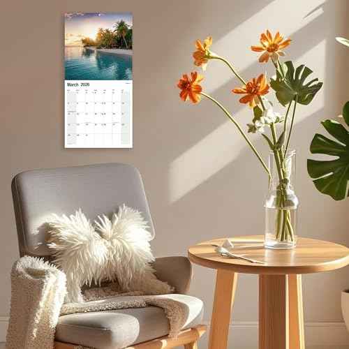 2026 Wall Calendar Planner Calendar - Sunset On The Beach Hangable Monthly Wall Calendar with Large Blocks for Organizing & Planning, Academic Schedule, Home, Office & family, Thick & Sturdy Paper