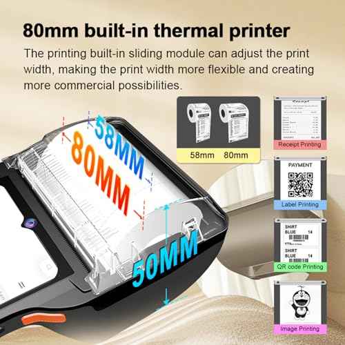 Alacrity Handheld POS PDA Android 14 Receipt Printer 3GB+32GB 1D 2D Barcode Scanner, Wifi/Gps/BT/4G Full Network Connection, 6.5" Touchscreen 80mm Width Thermal Label Printing 6400mAh Battery and NFC