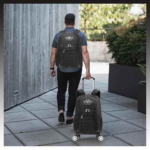 Rolling Laptop Backpack for Men Carry on Luggage Roller Backpack with Wheels Removable Wheels and Trolley Black Wheeled Backpacks for Travel Airline Approved