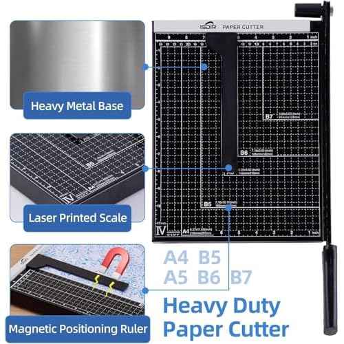 ISDIR 12-Inch Guillotine Paper Cutter, 12 Sheet Capacity, Blade Lock & Magnetic Guide, Heavy-Duty Metal Base for Precision Cutting of Cardstock, Photos, and Crafts - Ideal for Home & Office