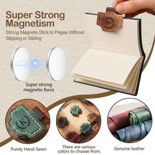 Artlaza Personalized Magnetic Leather Bookmark with Pen Holder - 26 Letters Custom Book Mark with Name Initial Engraved Book Marker for Readers, Book Lovers, Travelers - Gift for Women & Men(Blue£¬M