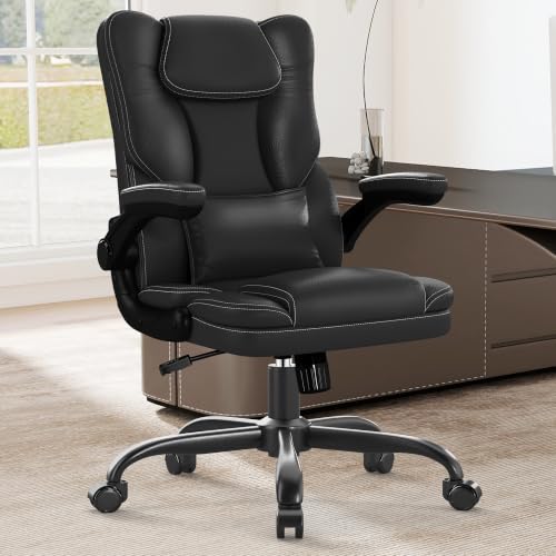 Executive Office Chair with Flip-Up Armrests and Lumbar Support