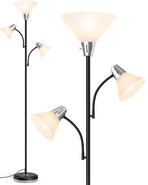 LEPOWER Floor Lamp, Standing Lamp with Replaceable 3000K Energy-Saving, Lamp for Living Room with Adjustable Reading Lights, Modern Bright Floor Lamp for Bedroom, Living Room, Office