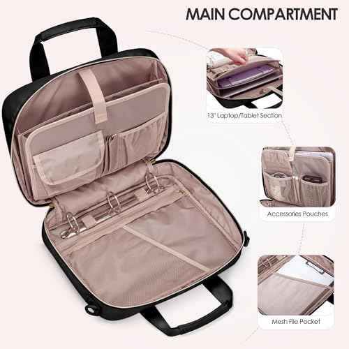 3 Ring Zipper Binder, 2 Inch Ring Binder Organizer Bag with Shoulder Strap Fits 13 Inch Laptop and 500 Sheets, Black (Empty Bag Only)