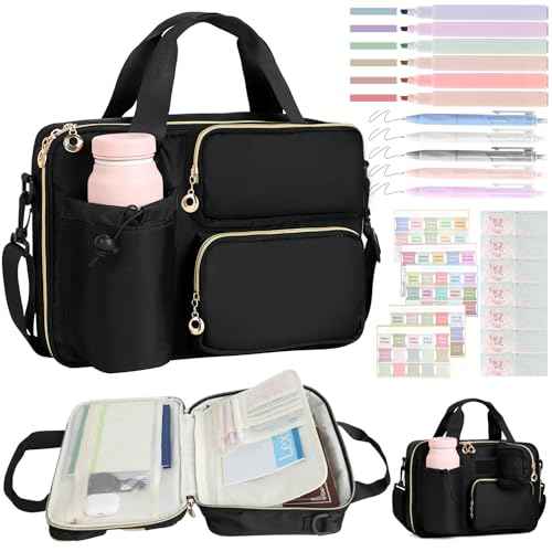Bible Cover Case for Women, Large Bible Bag with Removable Pencil Case, Water Bottle Pocket and Shoulder Strap for Bible Study Supplies, Church Carrying Journaling Kit, Christian Gift for Women