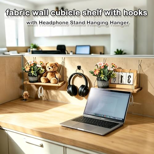 KjsEphitelian Silver 3-Pack Fabric Wall Cubicle Shelf with Headphone Hook Office Organizer