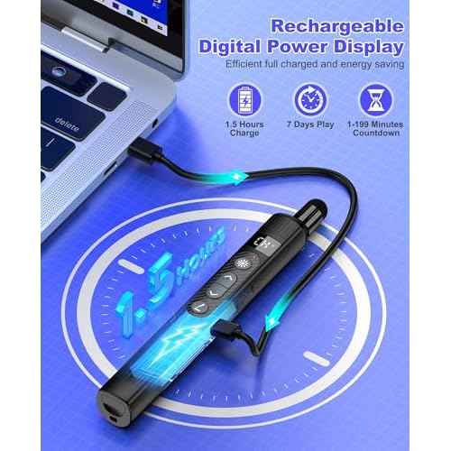 Rechargeable Wireless Presenter Remote with Touch Screen Stylus Pen and Telescopic Pointer Stick, Presentation Clicker with Digital Display- Ideal for PowerPoint Presentations on MAC, PC, and Laptops