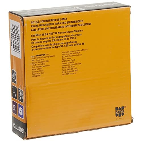 BOSTITCH Crown Staples, Narrow, 1 x 7/32-Inch, 18GA, 5000-Pack (SX50351G)