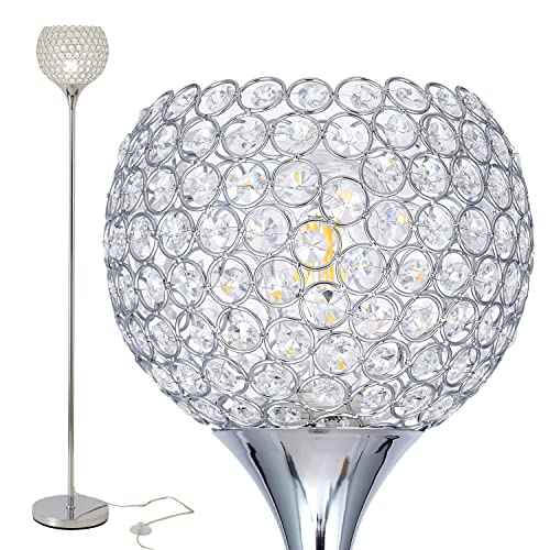 DFL Spherical Crystal Floor Lamp, 8.7 inch Shade Chrome Finish Lamp, Crystal Floor Lamp Fixture for Living Room, Bedroom, Dining Room, Office, E26 Base, LED Bulb Included