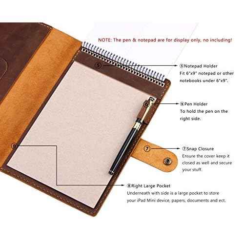 Robrasim Leather Cover for 6"x9" Steno Notebook, Leather Folio Cover Compatible with 6x9 Spiral Steno Pads, A5 Notebook Organizer with Pen Loop - Brown